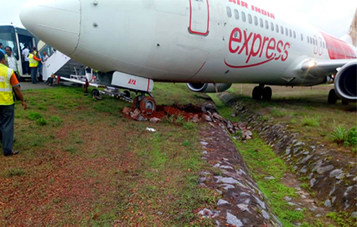 plane skids off Mangalore airport runway